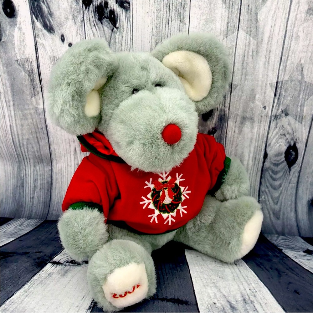Christmas Holiday Gray Mouse Wreath Hoodie Plush